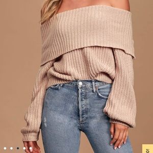 Lulus Carmichael Dusty Blush Off-the-Shoulder Knit Sweater size Medium